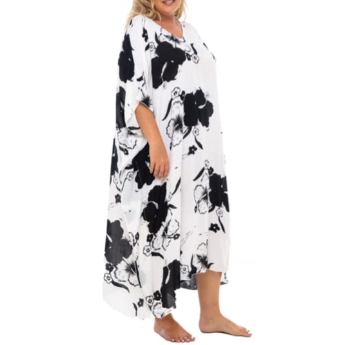 Plus Size Long Floral Hibiscus Cover Up with Sequins