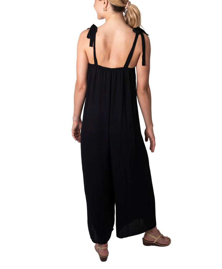 Casual Wide Leg Sleeveless Jumpsuit with Adjustable Shoulder Ties