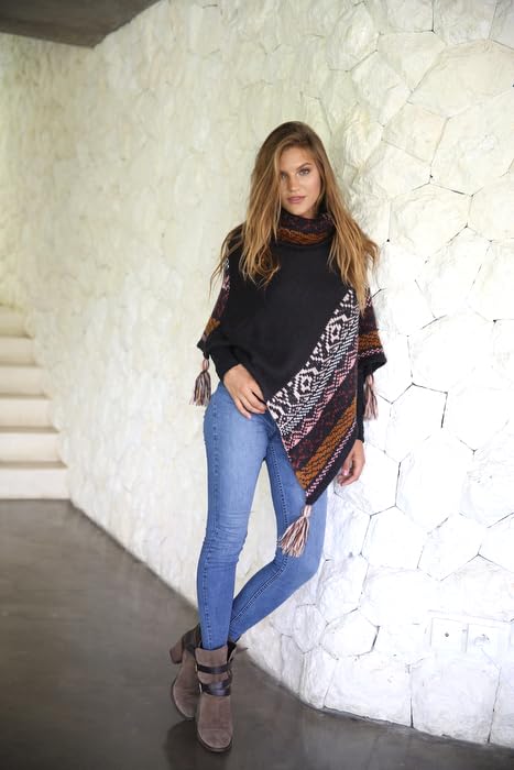 Soft Cowl Neck Poncho with Tassels