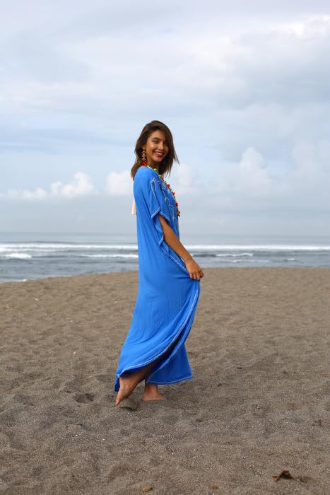 Long Boho Embroidered Dress Caftan Cover Up