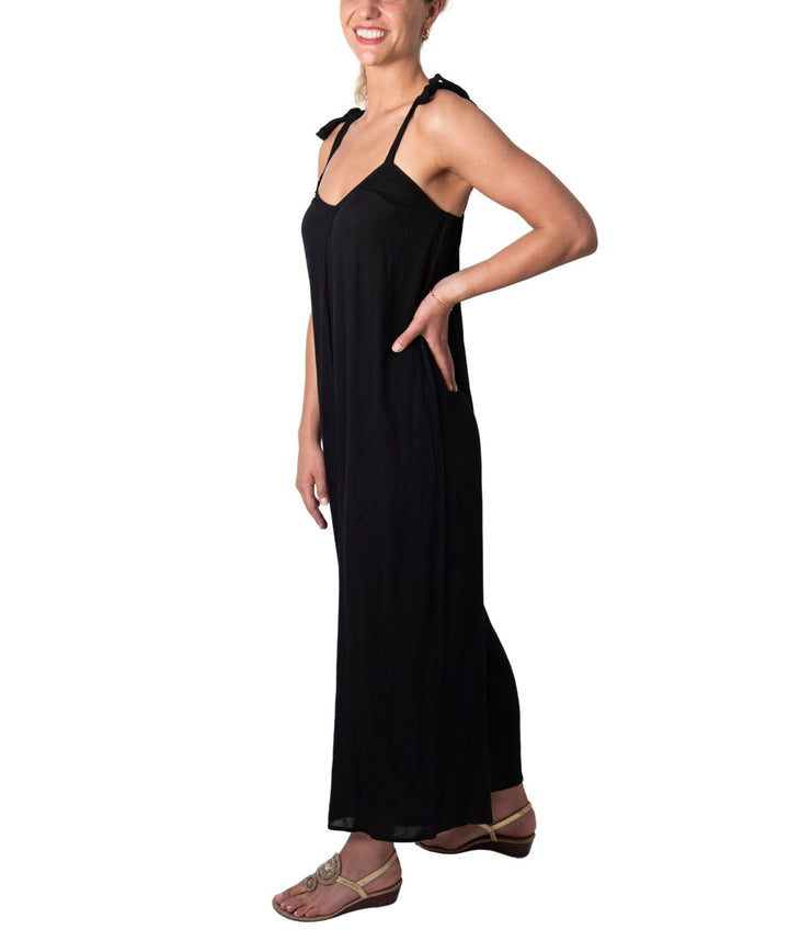 Casual Wide Leg Sleeveless Jumpsuit with Adjustable Shoulder Ties