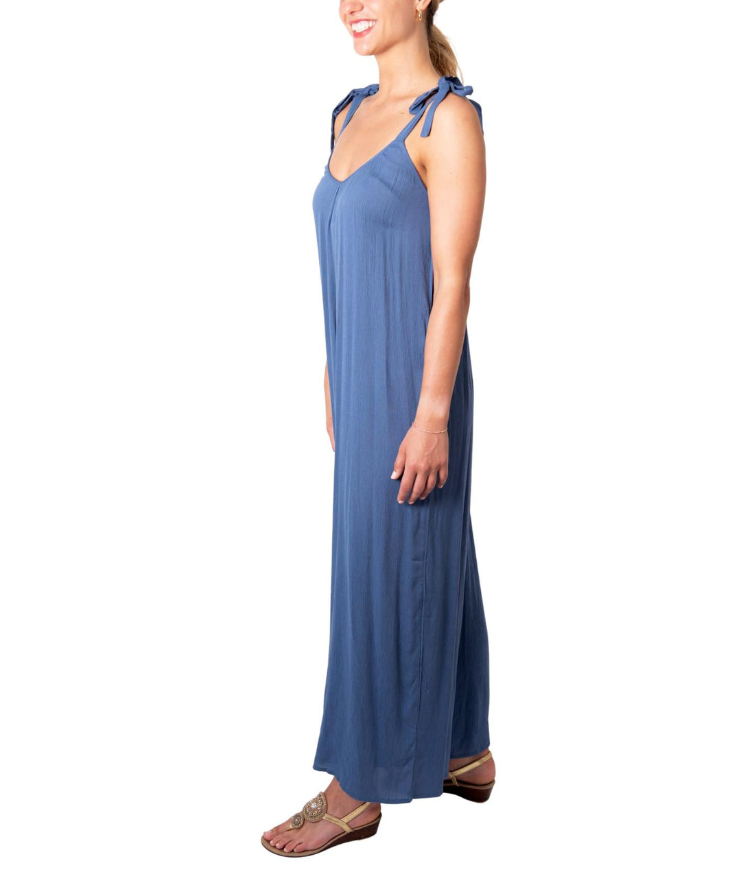 Casual Wide Leg Sleeveless Jumpsuit with Adjustable Shoulder Ties