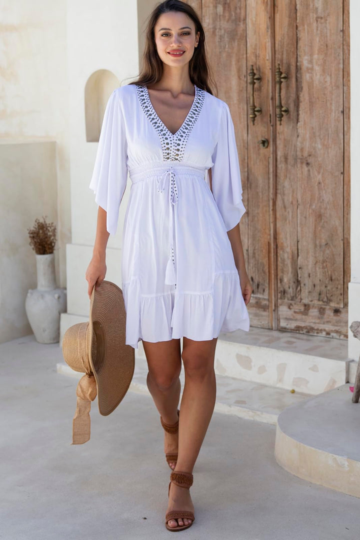 Short Beaded Deep V Neck Sundress