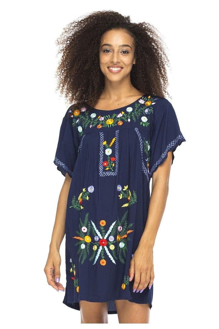 Short Sleeve Mexican Embroidered Cover Up Dress