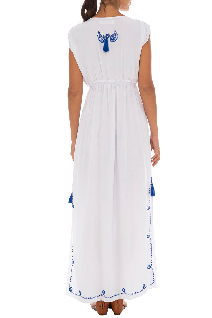 Maxi Boho Embroidered Sleeveless Deep V Neck Dress