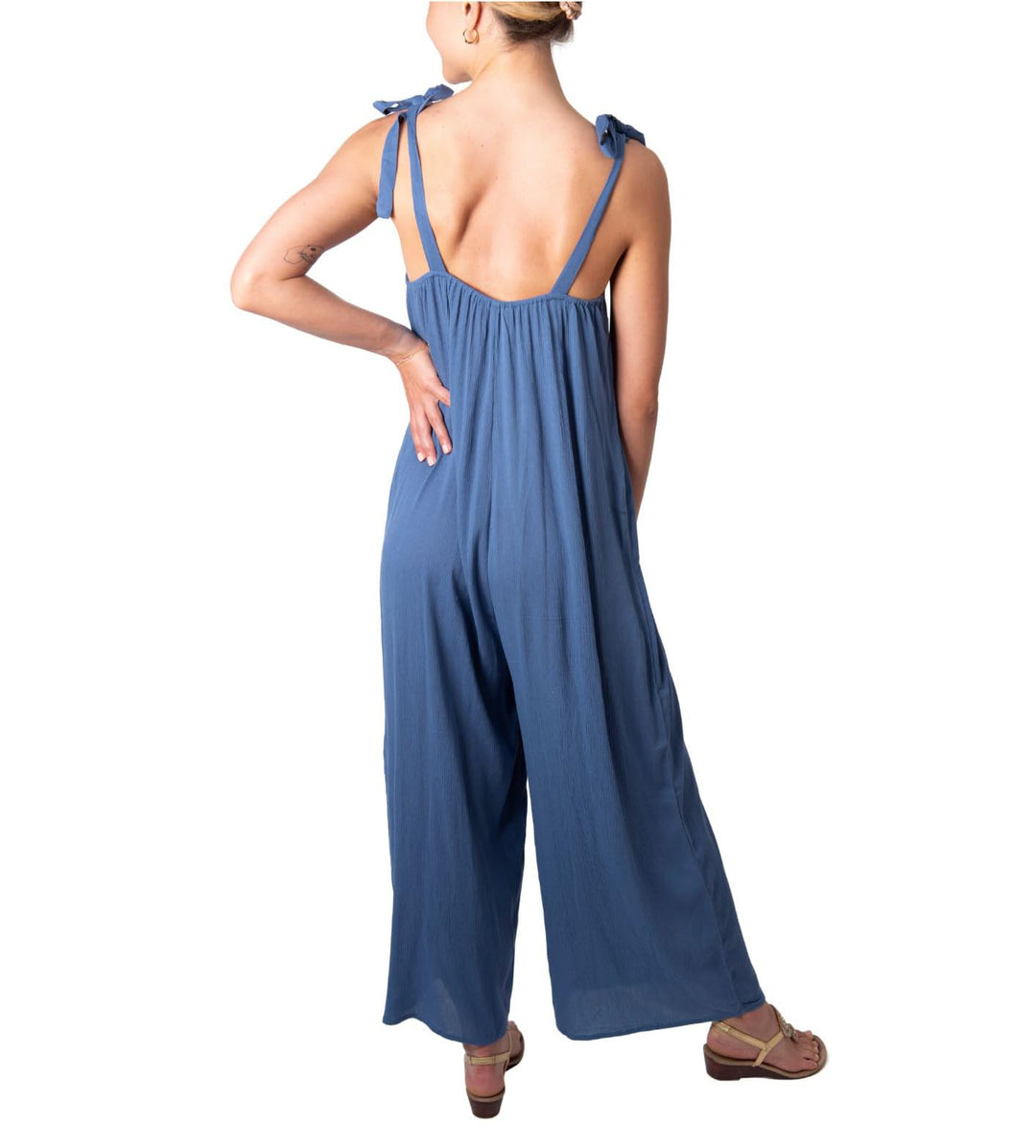 Casual Wide Leg Sleeveless Jumpsuit with Adjustable Shoulder Ties