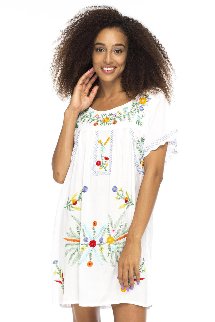 Short Sleeve Mexican Embroidered Cover Up Dress