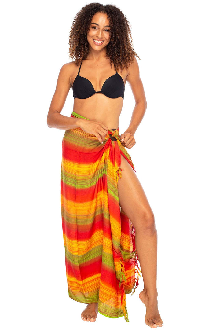 Back From Bali Womens Striped Sarong Wrap Bikini Swimsuit Beach Cover Up