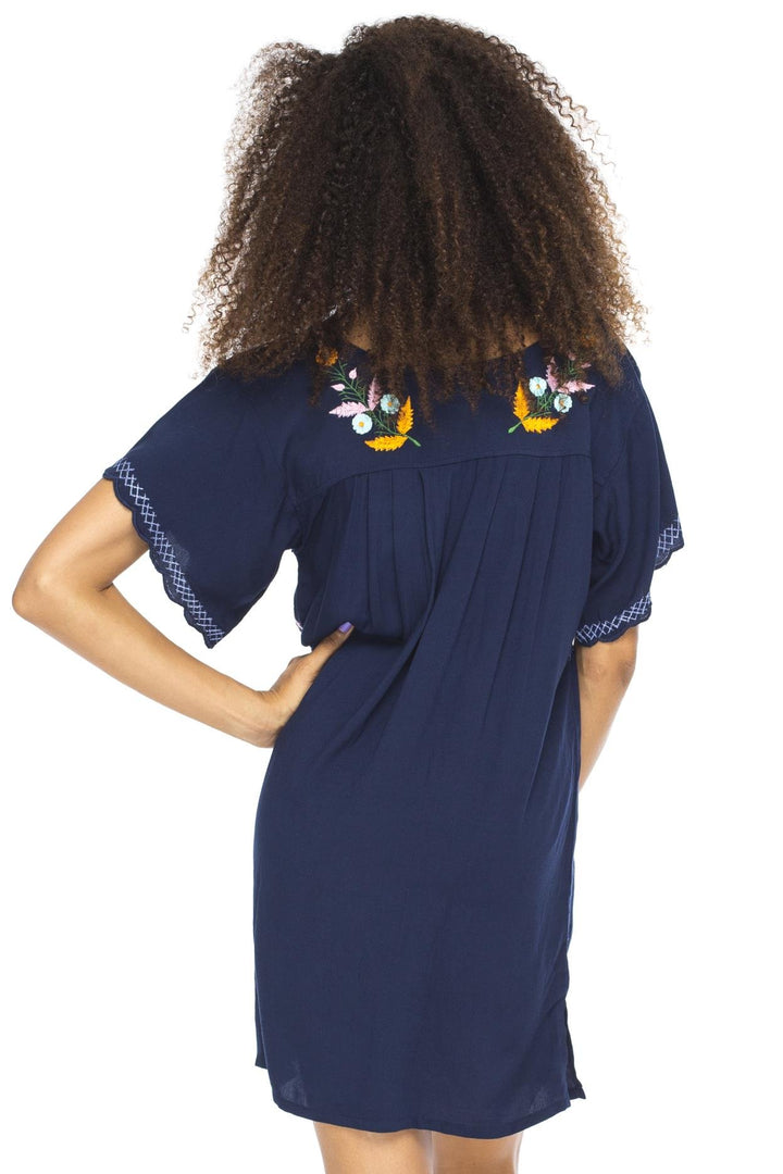 Short Sleeve Mexican Embroidered Cover Up Dress