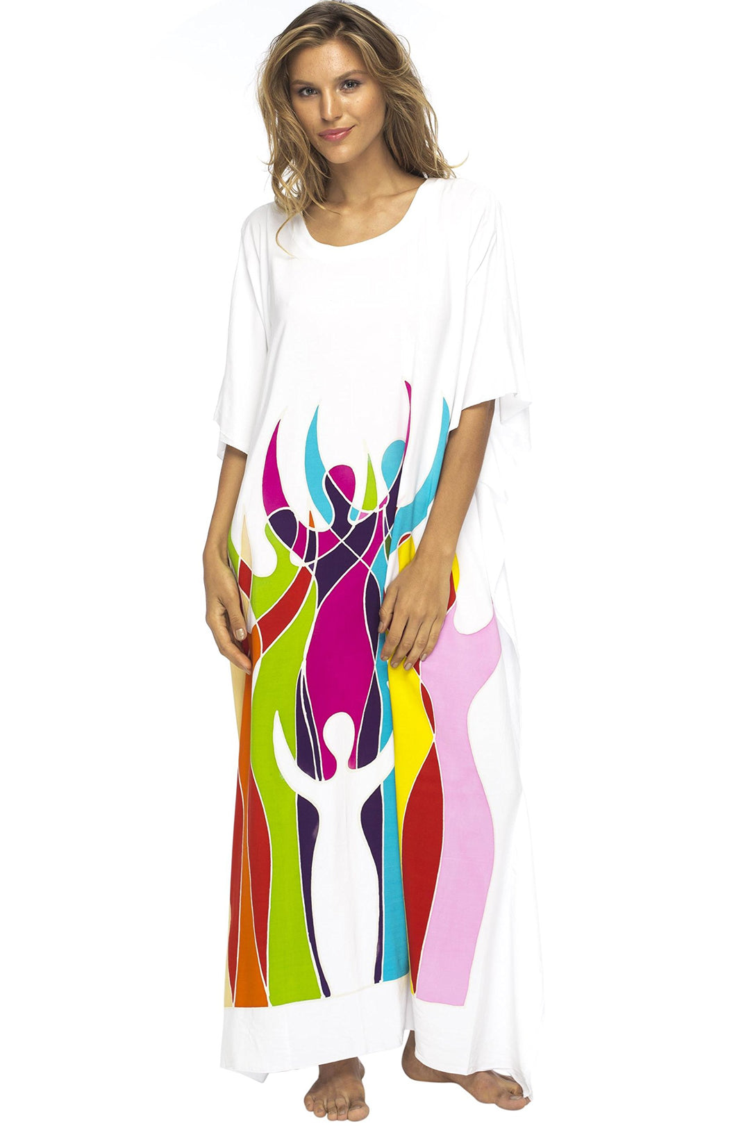 Hand Painted Long Caftan Cover Up Lounge Dress