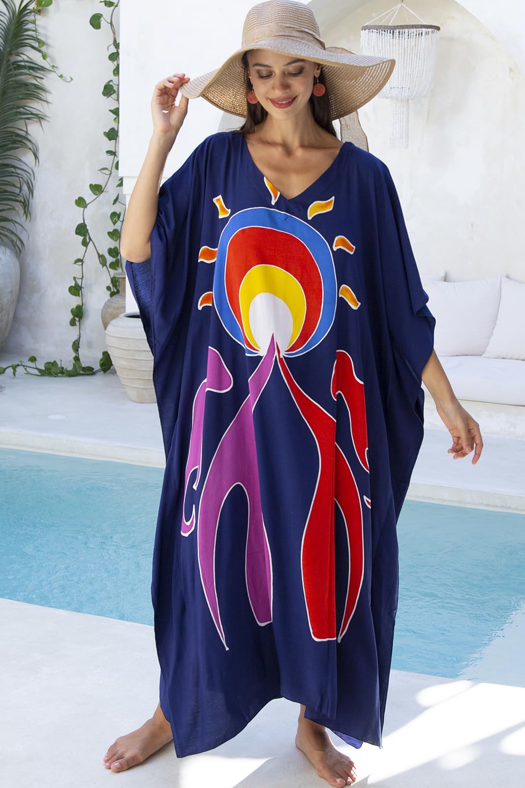 Hand Painted Long Caftan Cover Up Lounge Dress