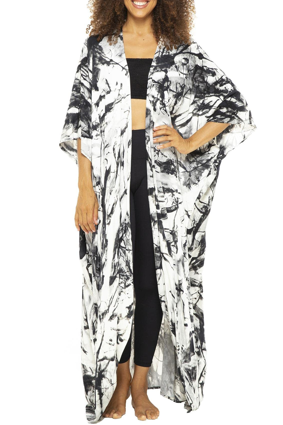 Open Front Long Tie Dye Kimono Cardigan Cover Up