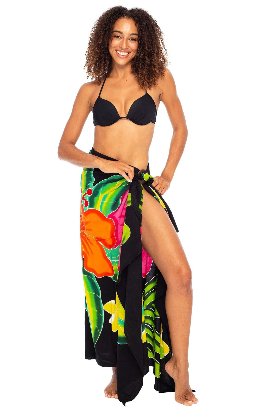 Hand Painted Paleo Sarong Wrap Skirt with Coconut Clip