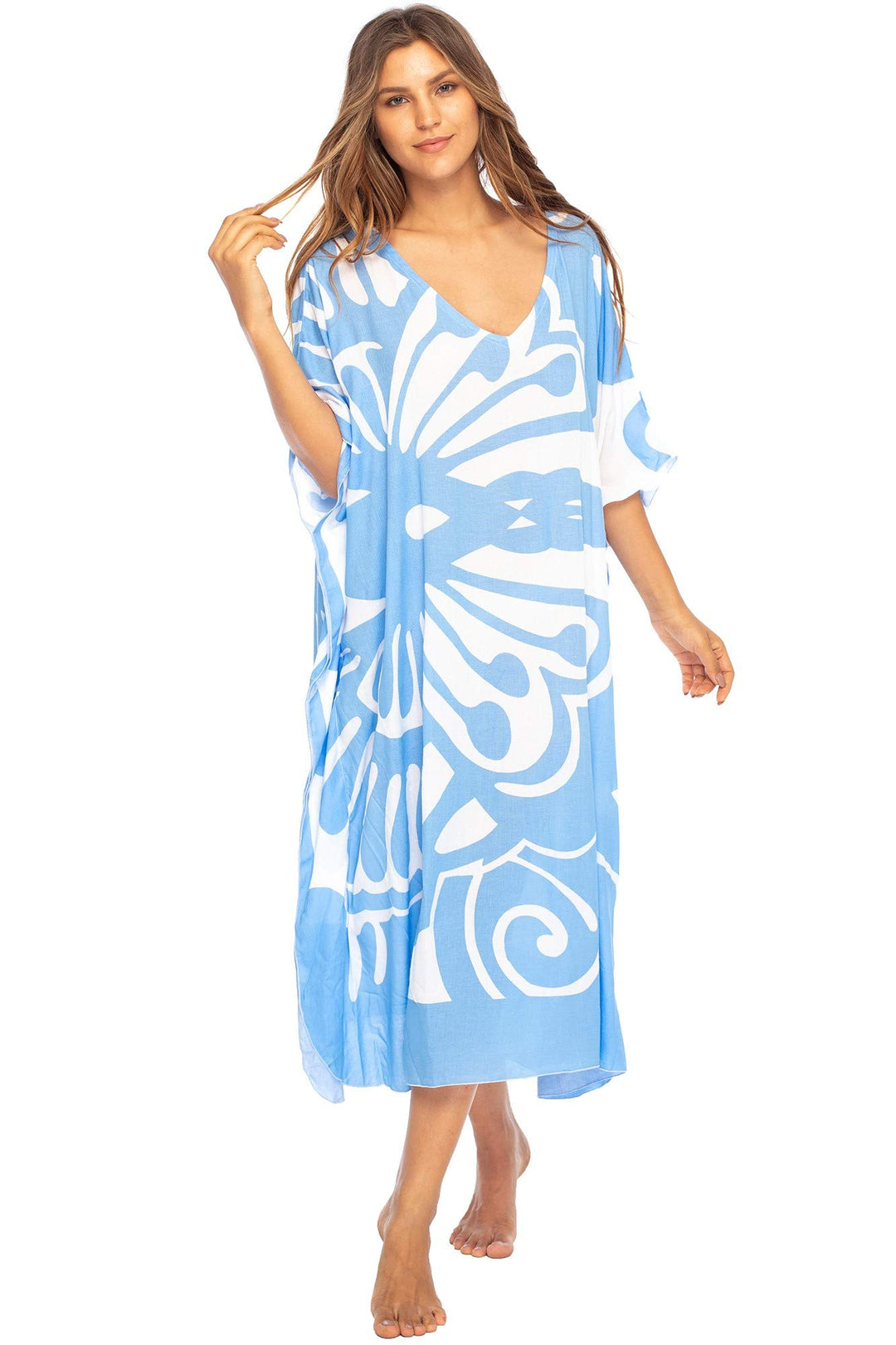 Maxi Butterfly Print Kaftan Tunic Cover Up Dress