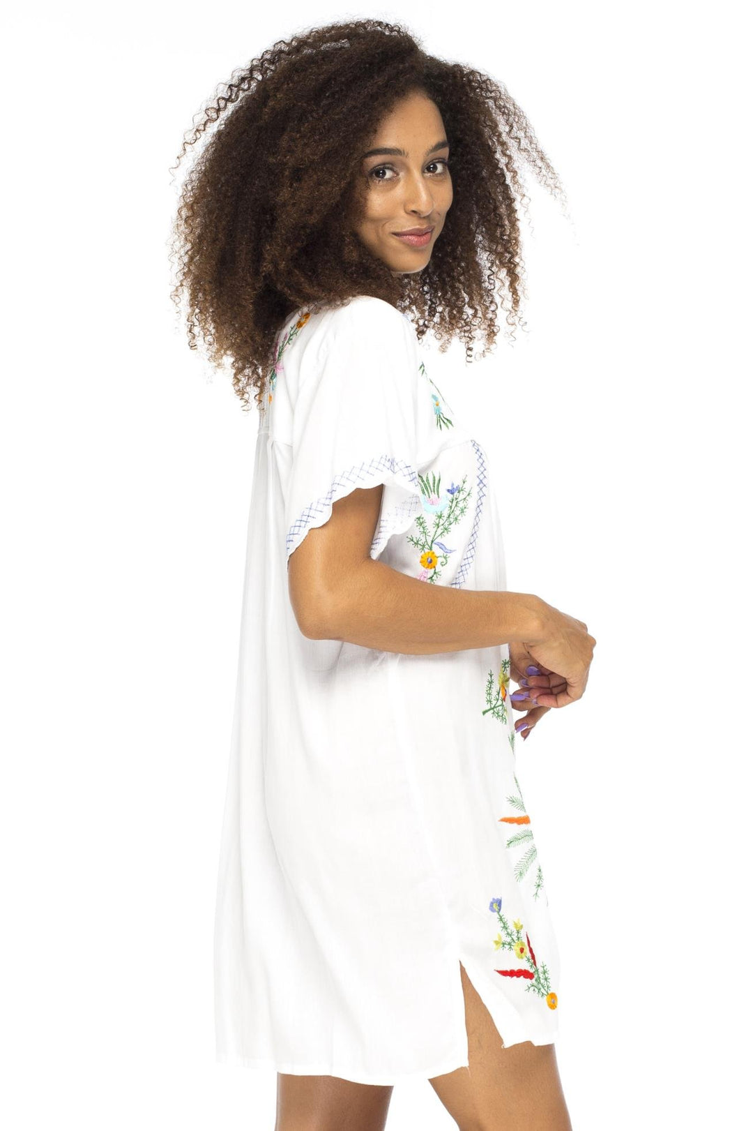 Short Sleeve Mexican Embroidered Cover Up Dress