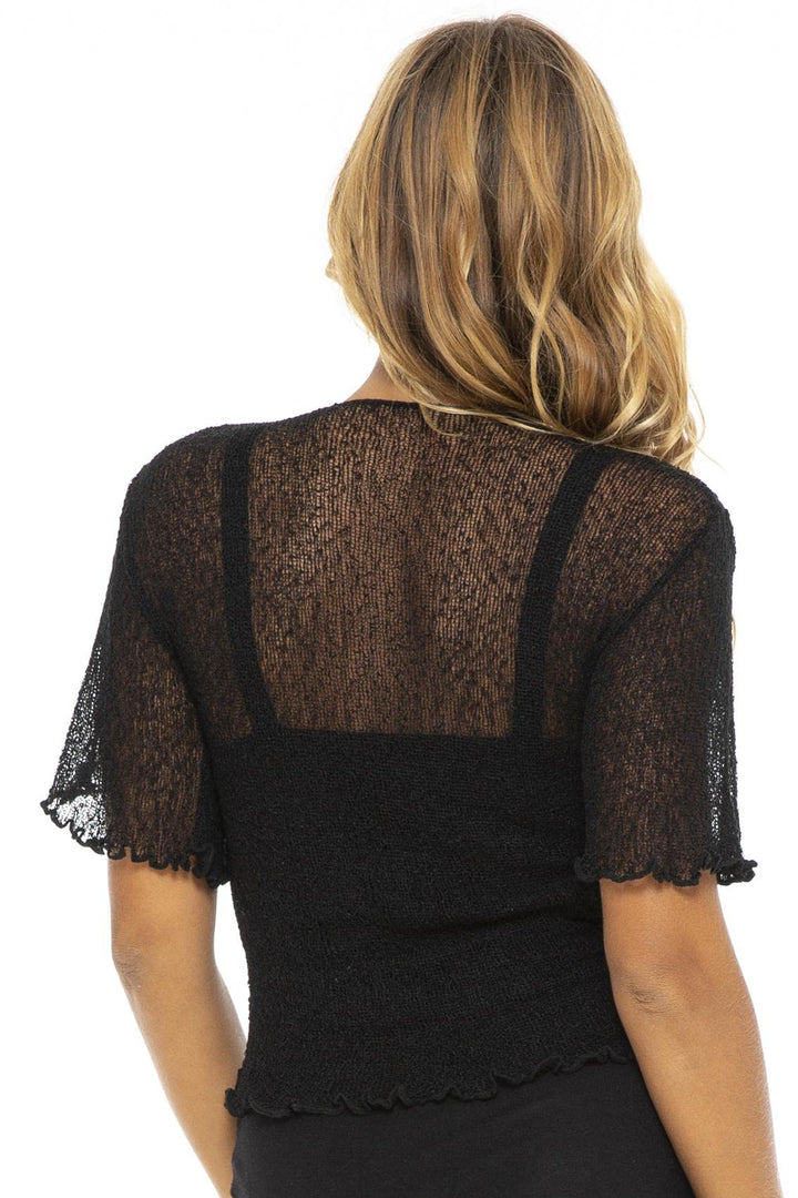 Open Front Short Sleeve Sheer Cardigan Top