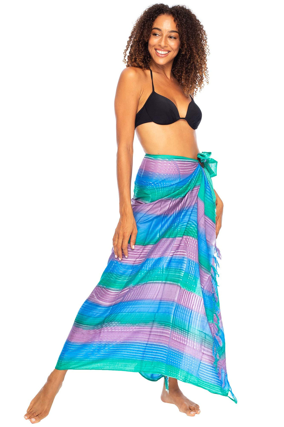 Back From Bali Womens Striped Sarong Wrap Bikini Swimsuit Beach Cover Up