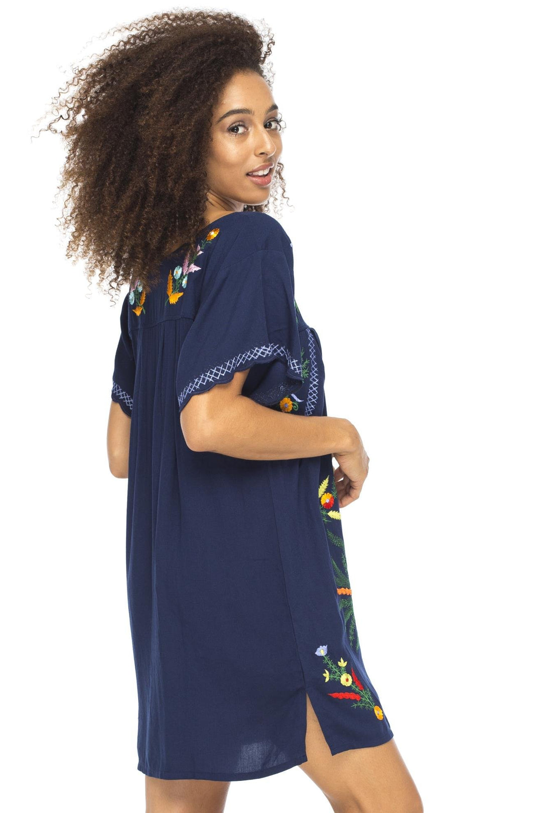 Short Sleeve Mexican Embroidered Cover Up Dress