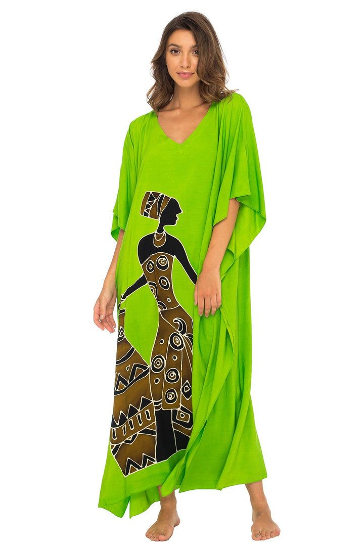 Back From Bali Womens Long African Print Beach Swim Suit Cover Up Caftan Poncho