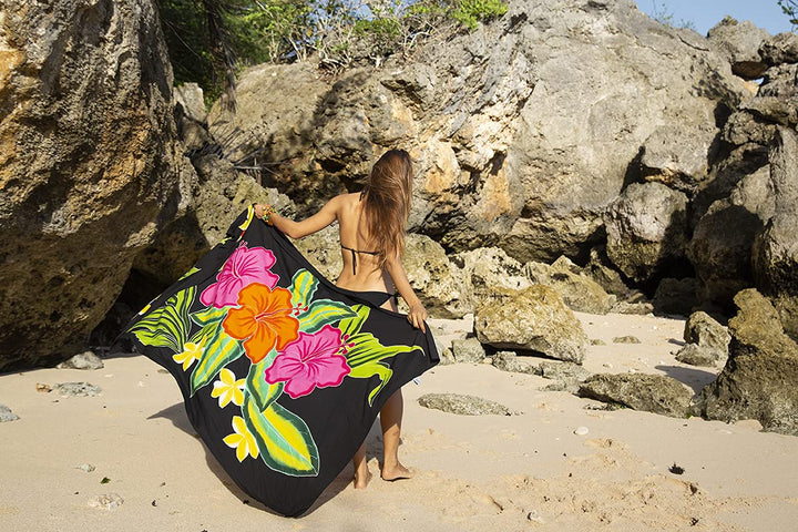 Hand Painted Hibiscus Print Sarong & Coconut Clip