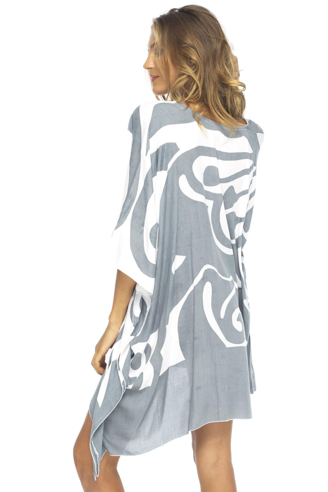 Short Loose Butterfly Print Cover Up Caftan