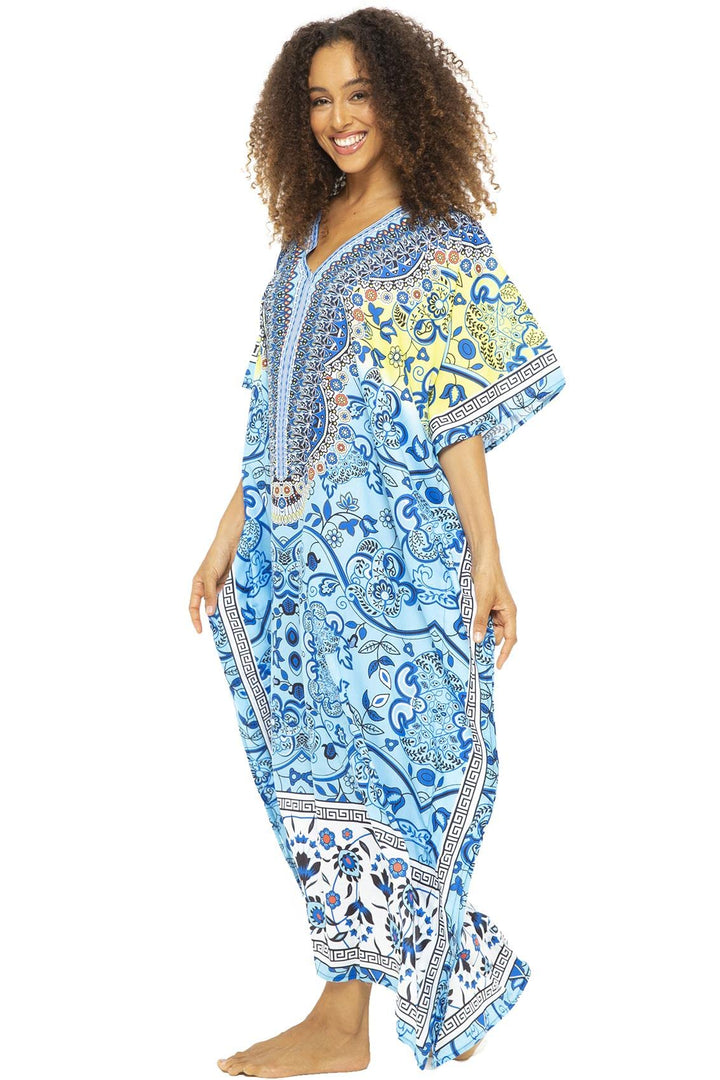 Back From Bali Womens Kaftan Long Casual Maxi Dress Boho V Neck Animal Print Beach Swimsuit Cover Up