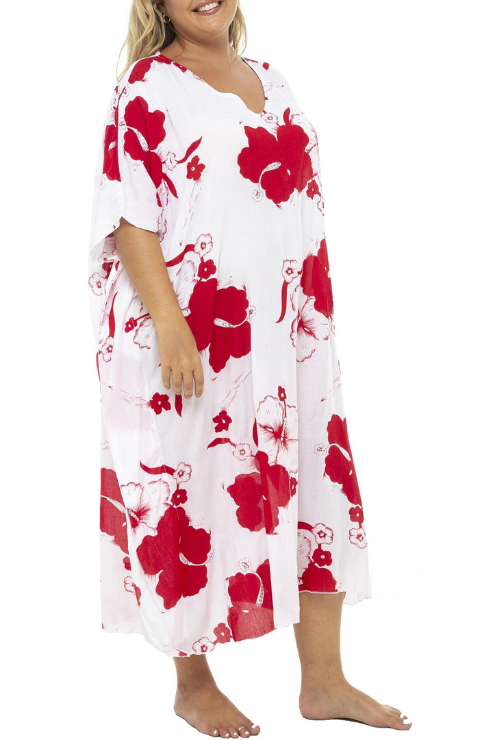 Plus Size Long Floral Hibiscus Cover Up with Sequins