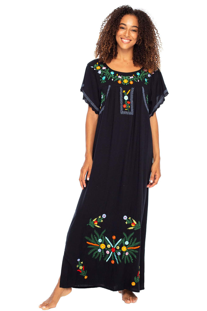 Maxi Short Sleeve Embroidered Boho Floral Dress