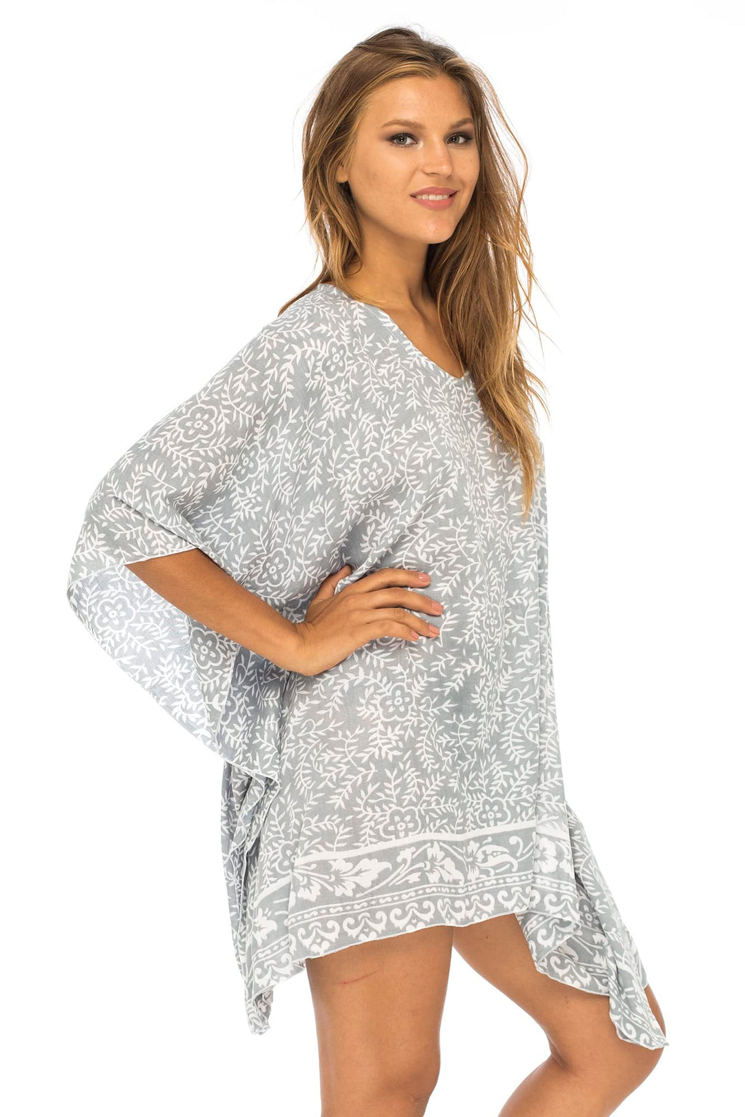 Short Floral Poncho Cover Up Dress