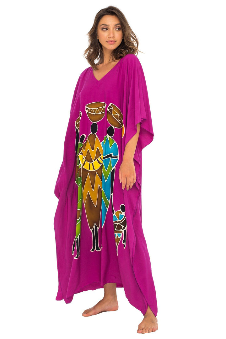 Back From Bali Womens Long African Print Beach Swim Suit Cover Up Caftan Poncho