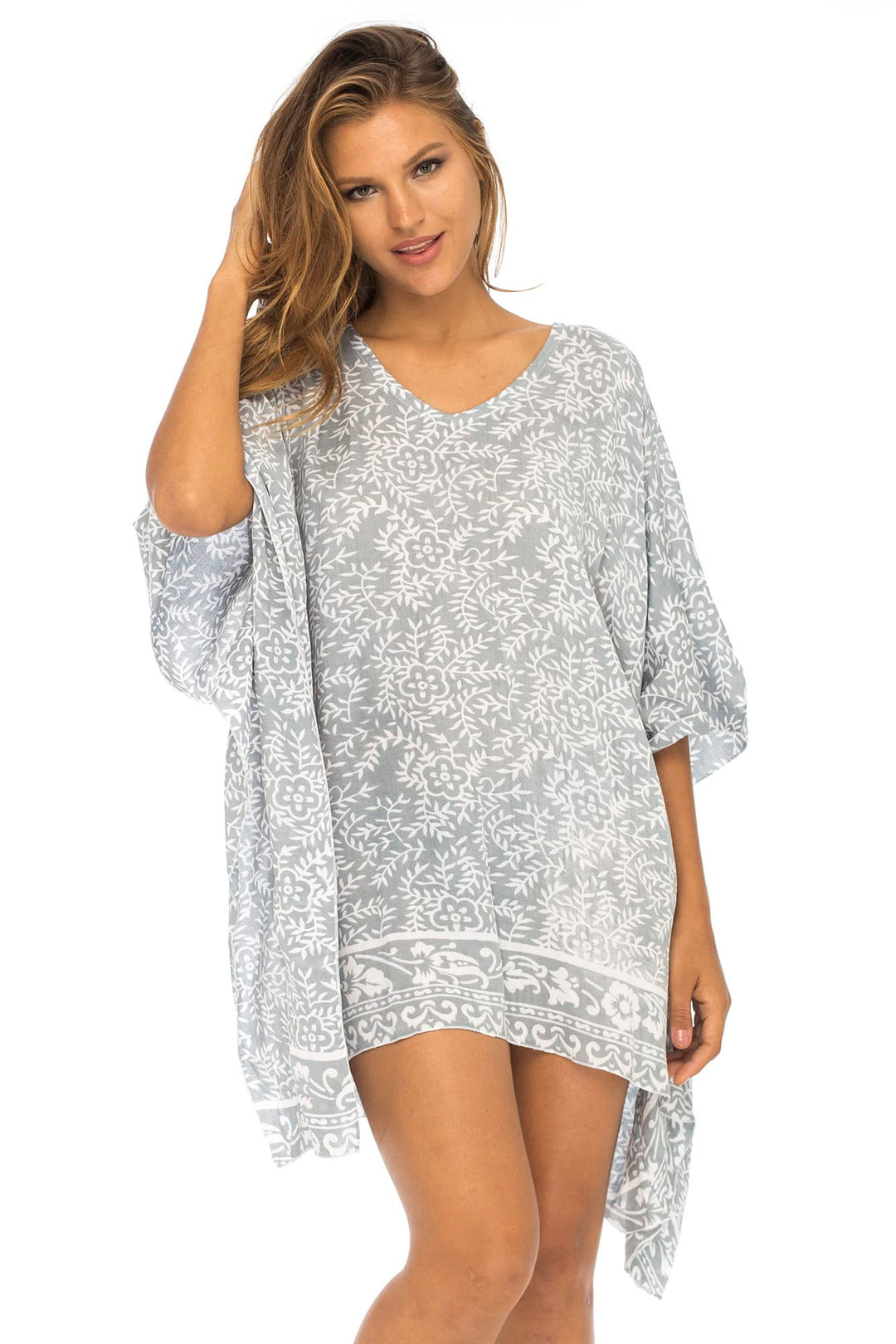 Short Floral Poncho Cover Up Dress