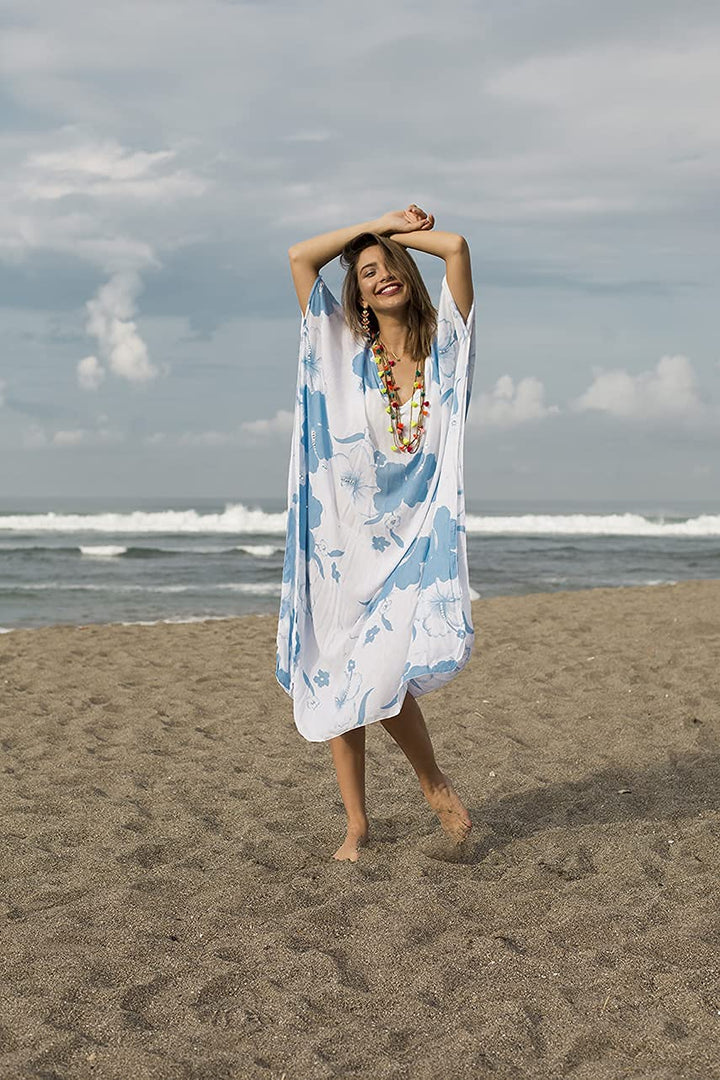 Back From Bali Womens Maxi Swimwear Cover Up, Floral Beach Dress for Bikini Swimsuit with Sequins