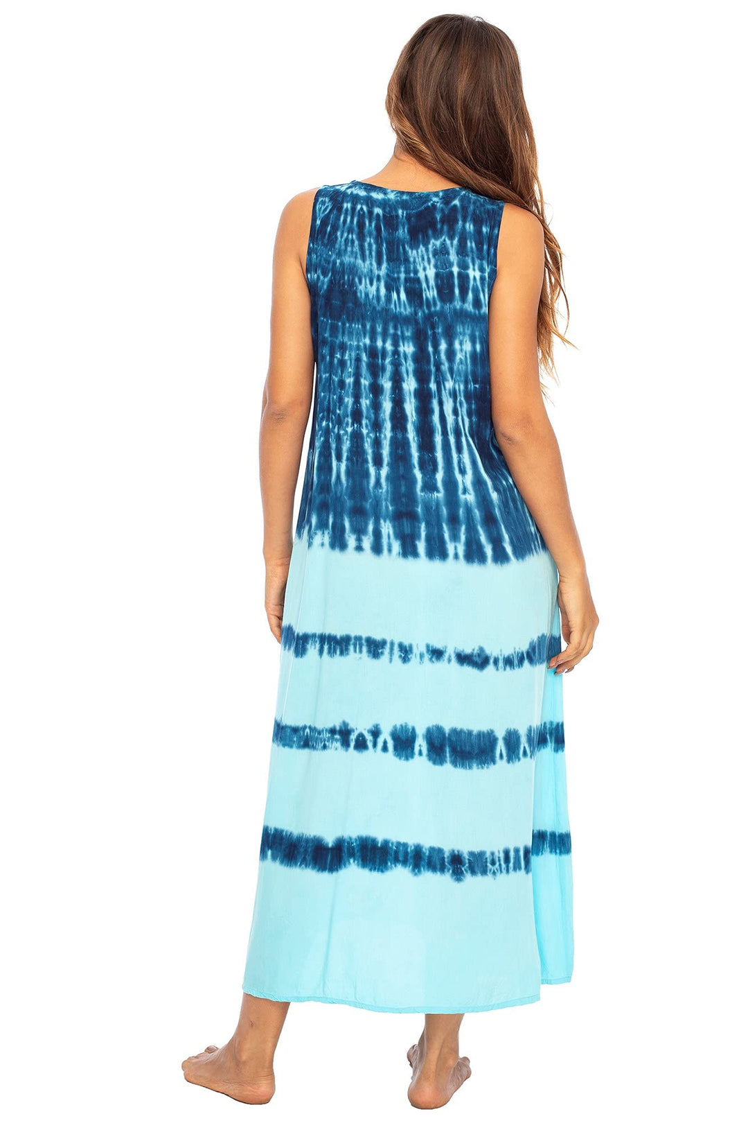 Back From Bali Womens Long Tie Dye Maxi Dress Swimsuit Cover Up Loose Boho Sleeveless Casual Beach Sundress with Pockets