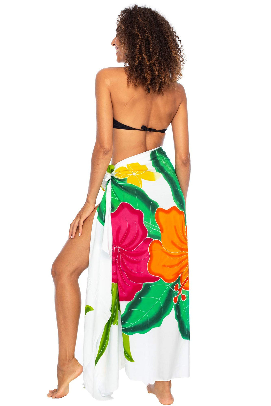 Hand Painted Hibiscus Print Sarong & Coconut Clip