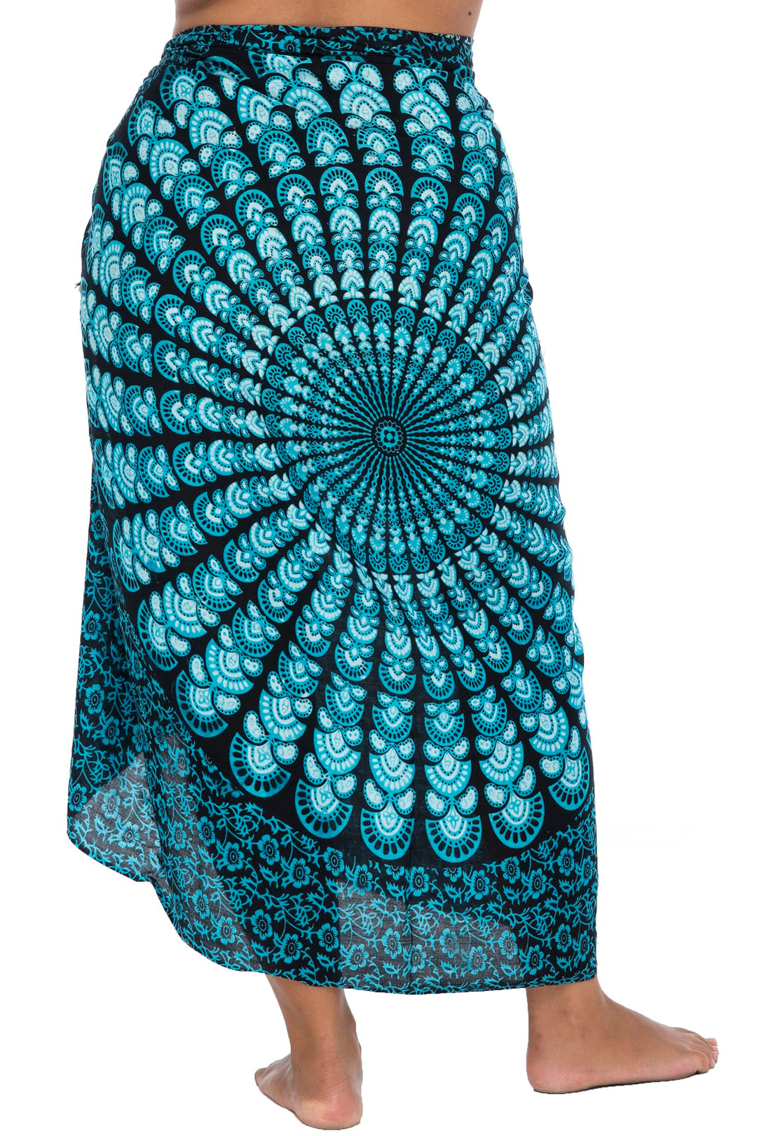 Plus Size Peacock Sarong Wrap Skirt & Coconut Clip