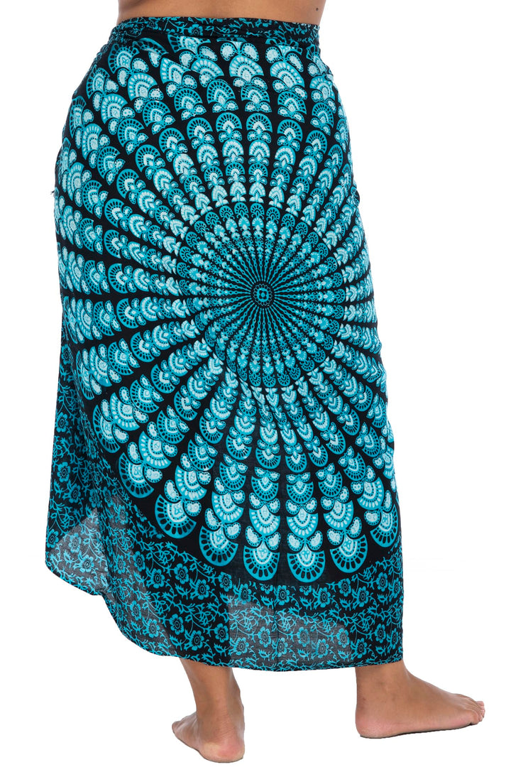 Plus Size Peacock Sarong Wrap Skirt & Coconut Clip