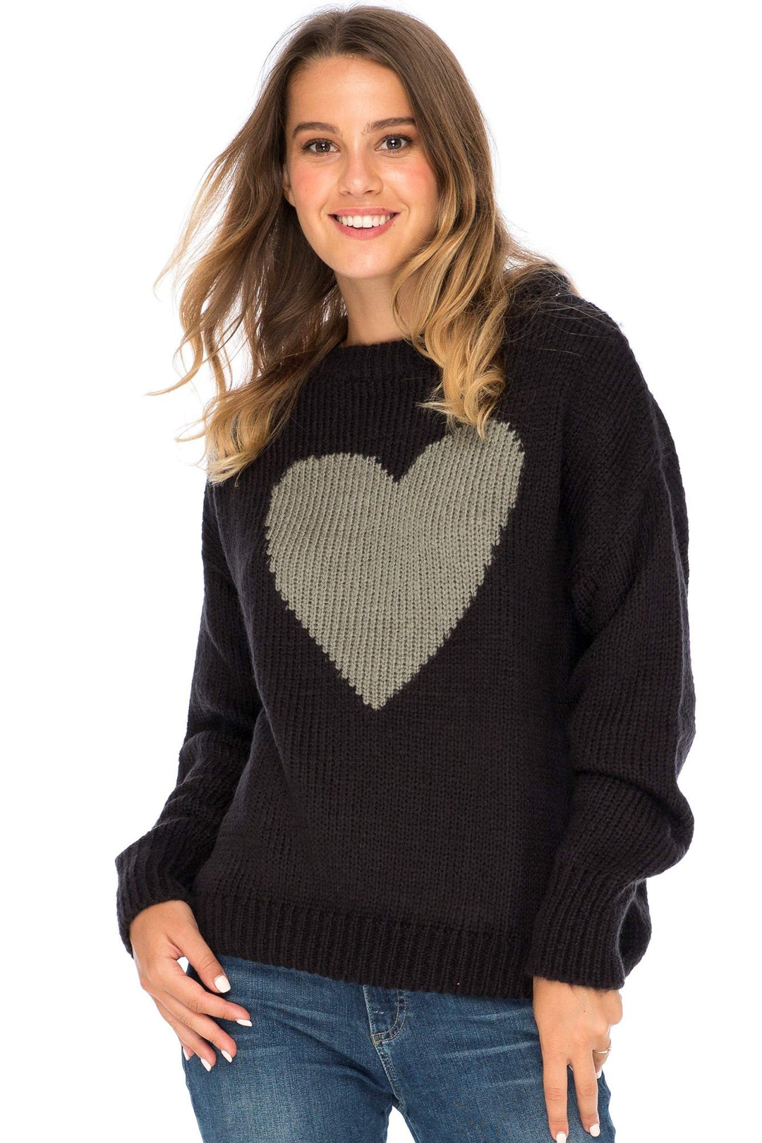 Back From Bali Womens Heart Sweater Soft Knit Pullover Crewneck Long Sleeve