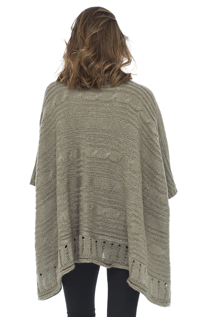 Back From Bali Womens Knit Poncho Sweater Cape V-Neck Soft Boho Tunic Shawl with Sleeves