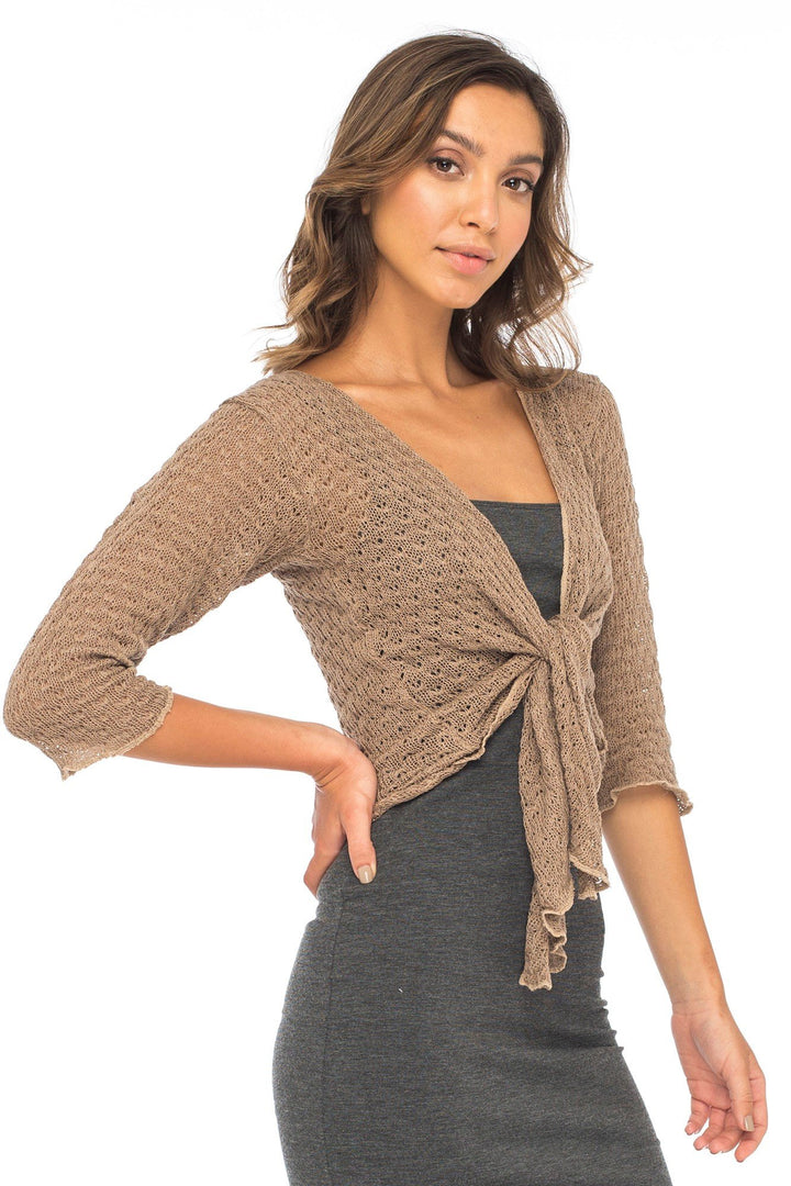 Back From Bali Womens Shrug Cardigan Bolero 100% Cotton Lightweight Knit Sweater Tie Front