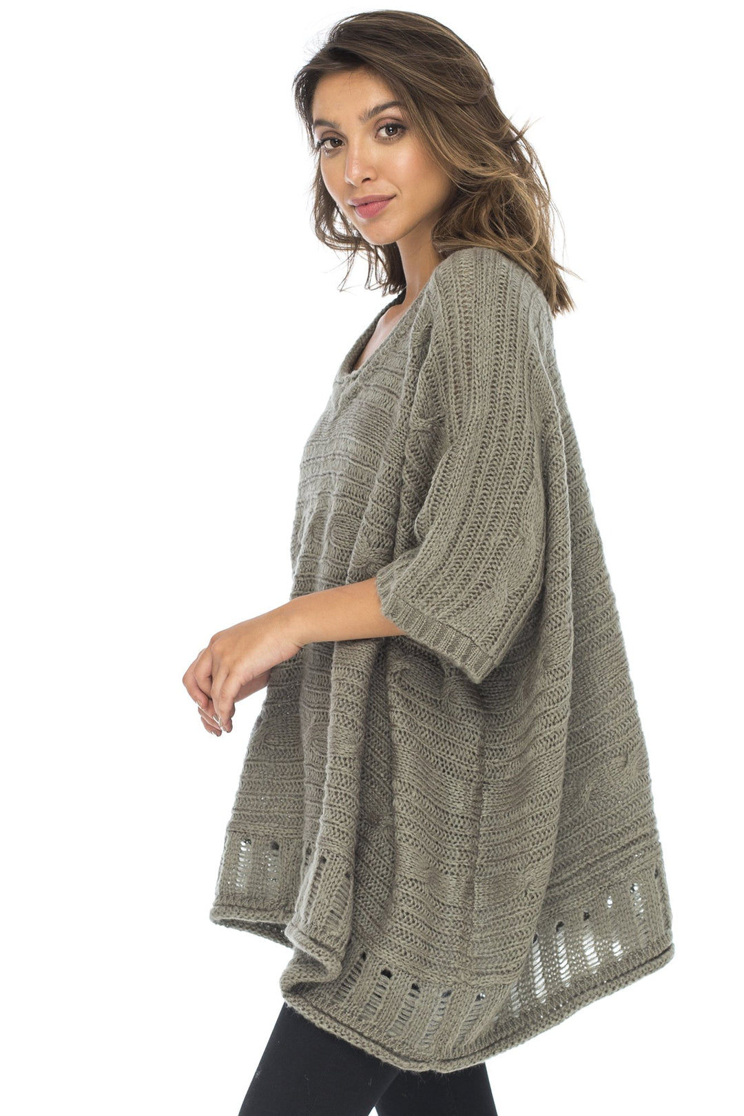 Back From Bali Womens Knit Poncho Sweater Cape V-Neck Soft Boho Tunic Shawl with Sleeves