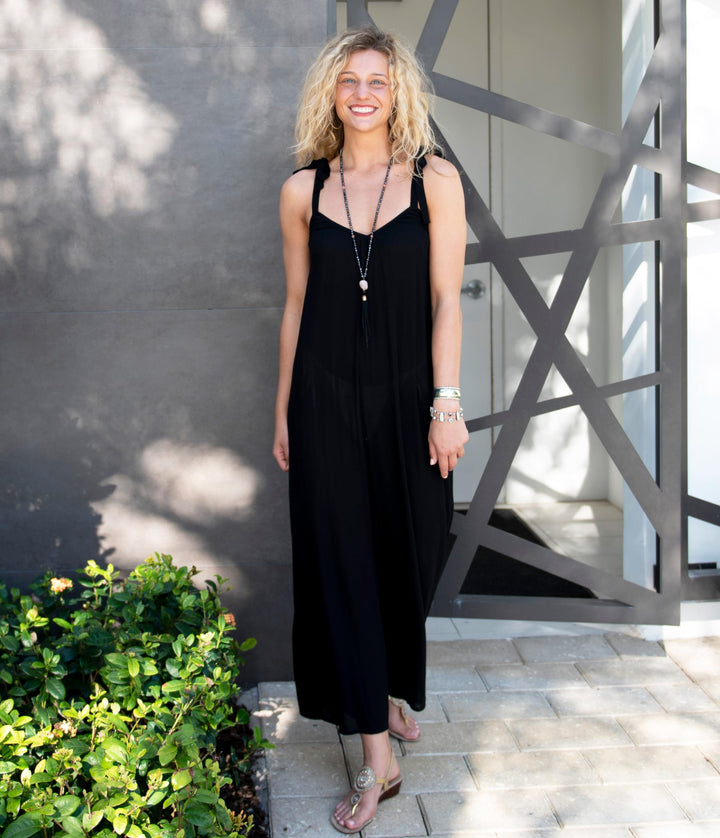 Casual Wide Leg Sleeveless Jumpsuit with Adjustable Shoulder Ties