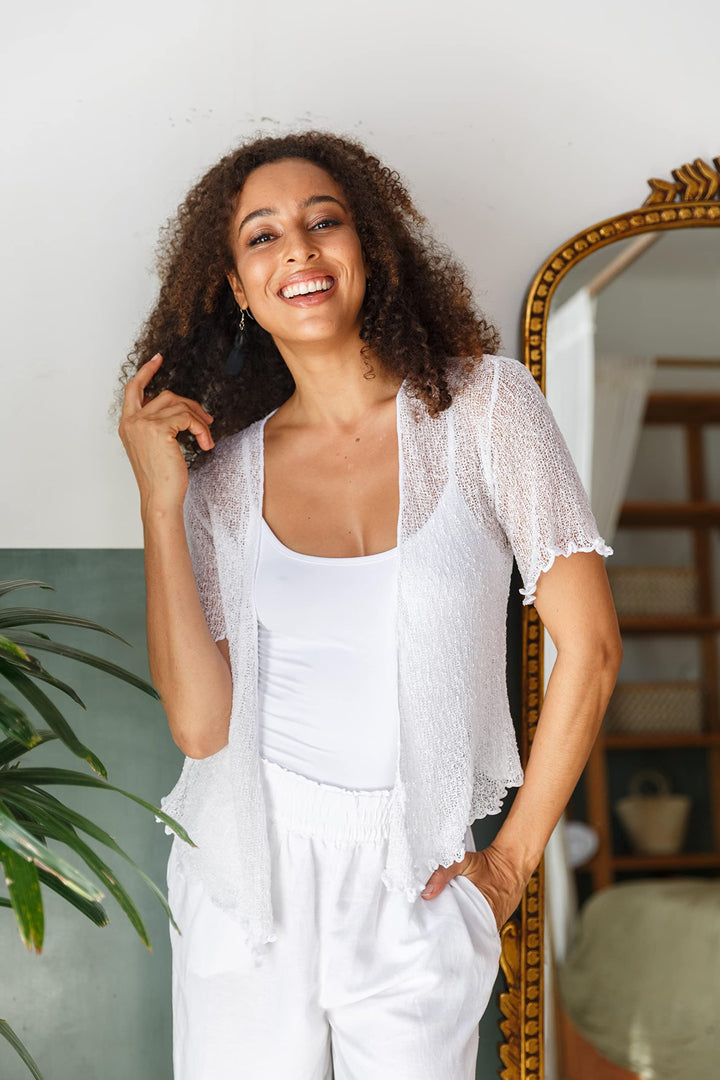 Open Front Short Sleeve Sheer Cardigan Top