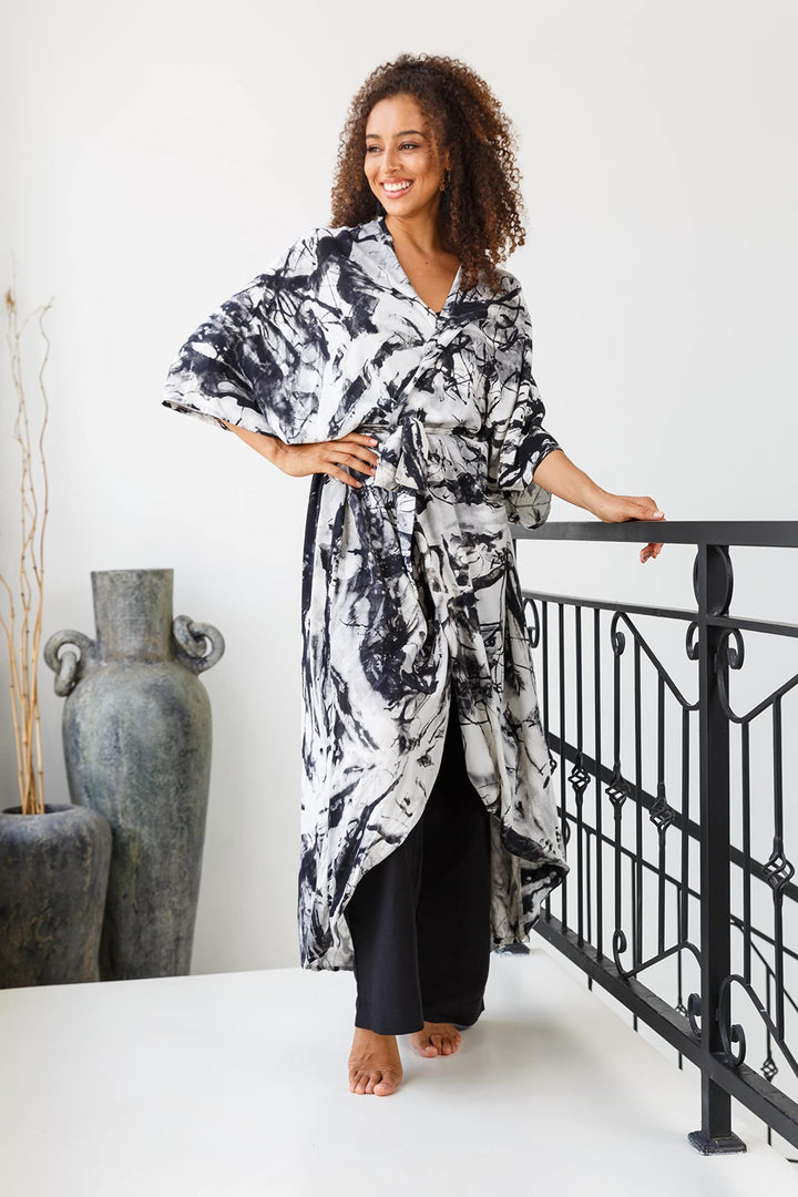 Open Front Long Tie Dye Kimono Cardigan Cover Up