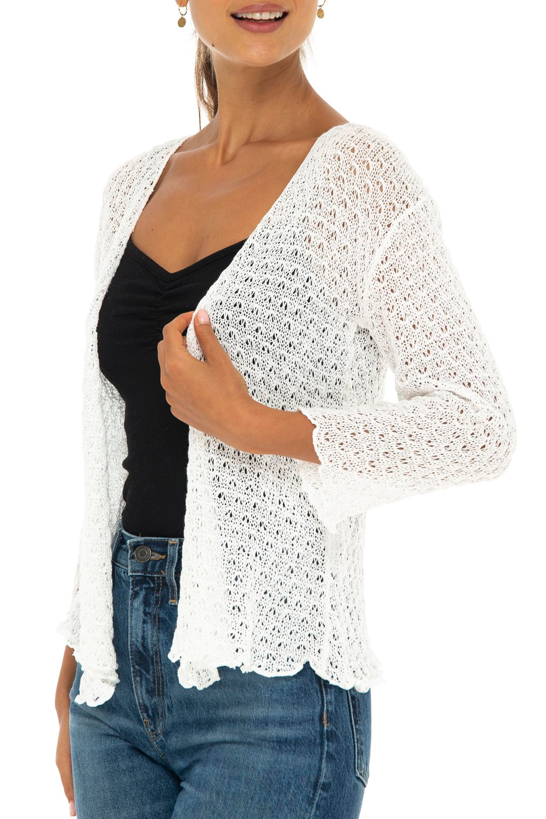 Open Front Tie Front Cotton Cardigan