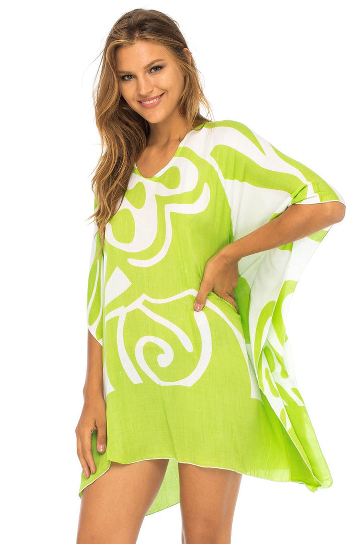 Short Loose Butterfly Print Cover Up Caftan