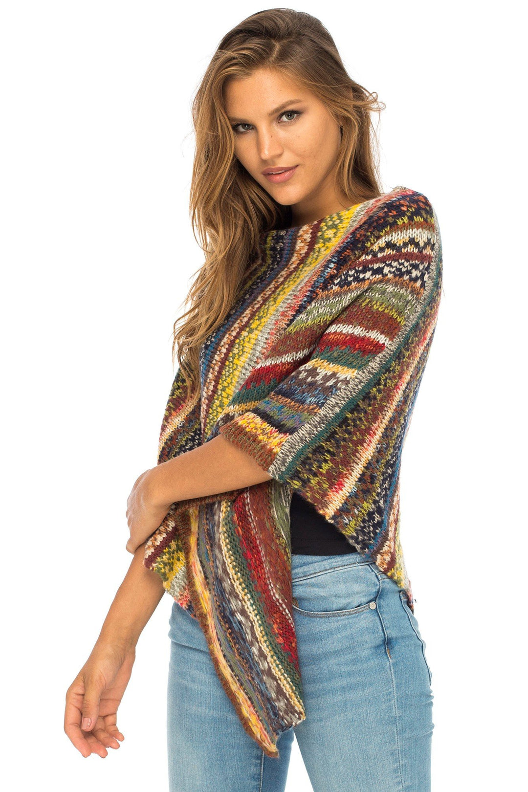 Colorful Knit Striped Poncho