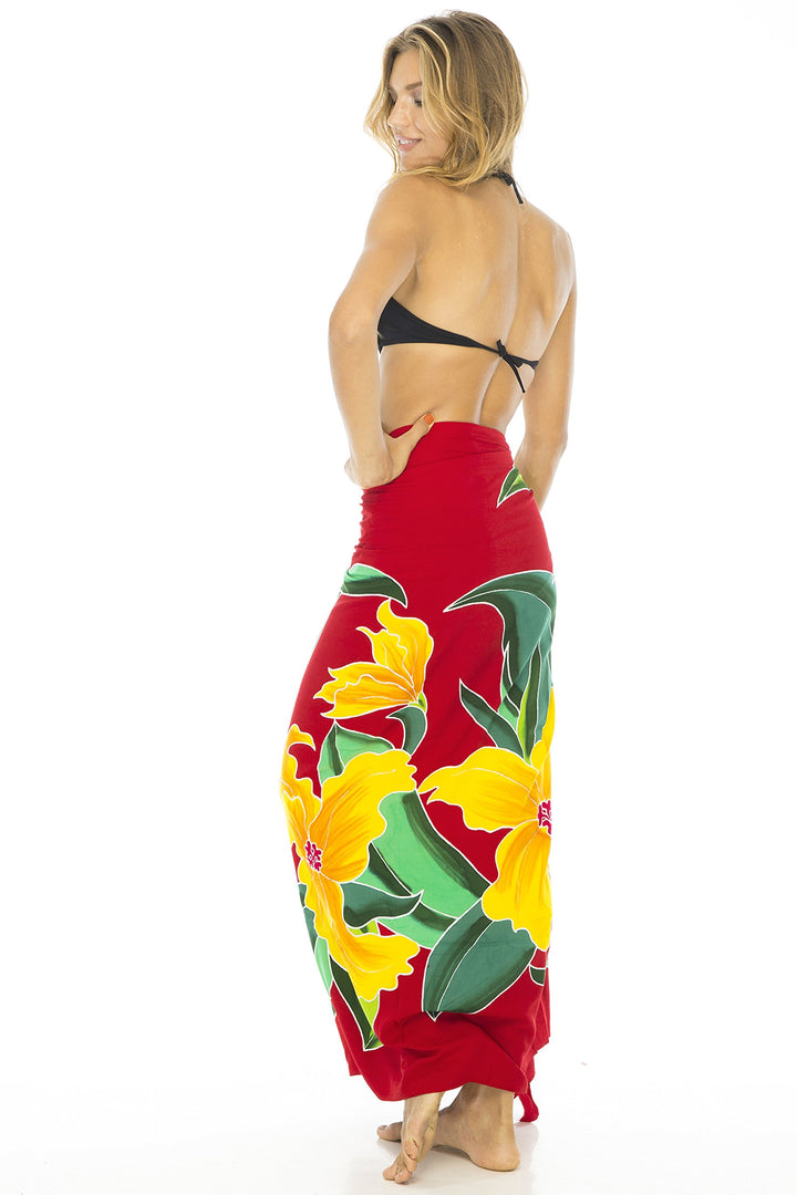 Back From Bali Womens Sarong Swimsuit Cover Up Floral Beach Wear Bikini Wrap Skirt with Coconut Clip Lily
