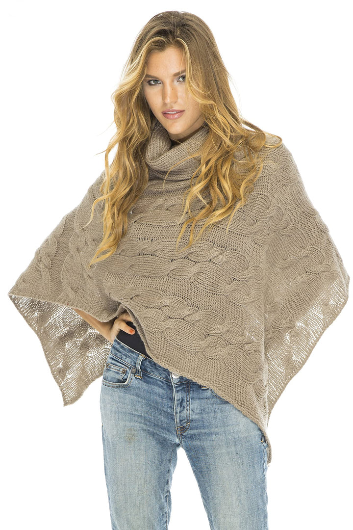 Back From Bali Womens Cable Knit Poncho Turtle Neck Sweater Cape Soft Casual