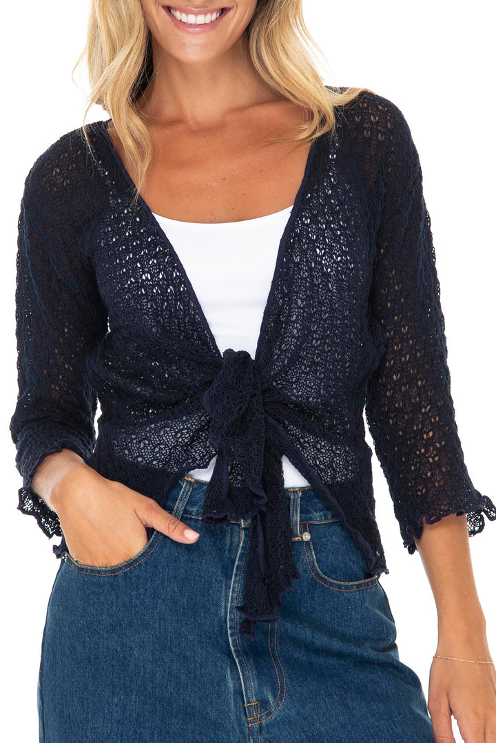 Open Front Tie Front Cotton Cardigan