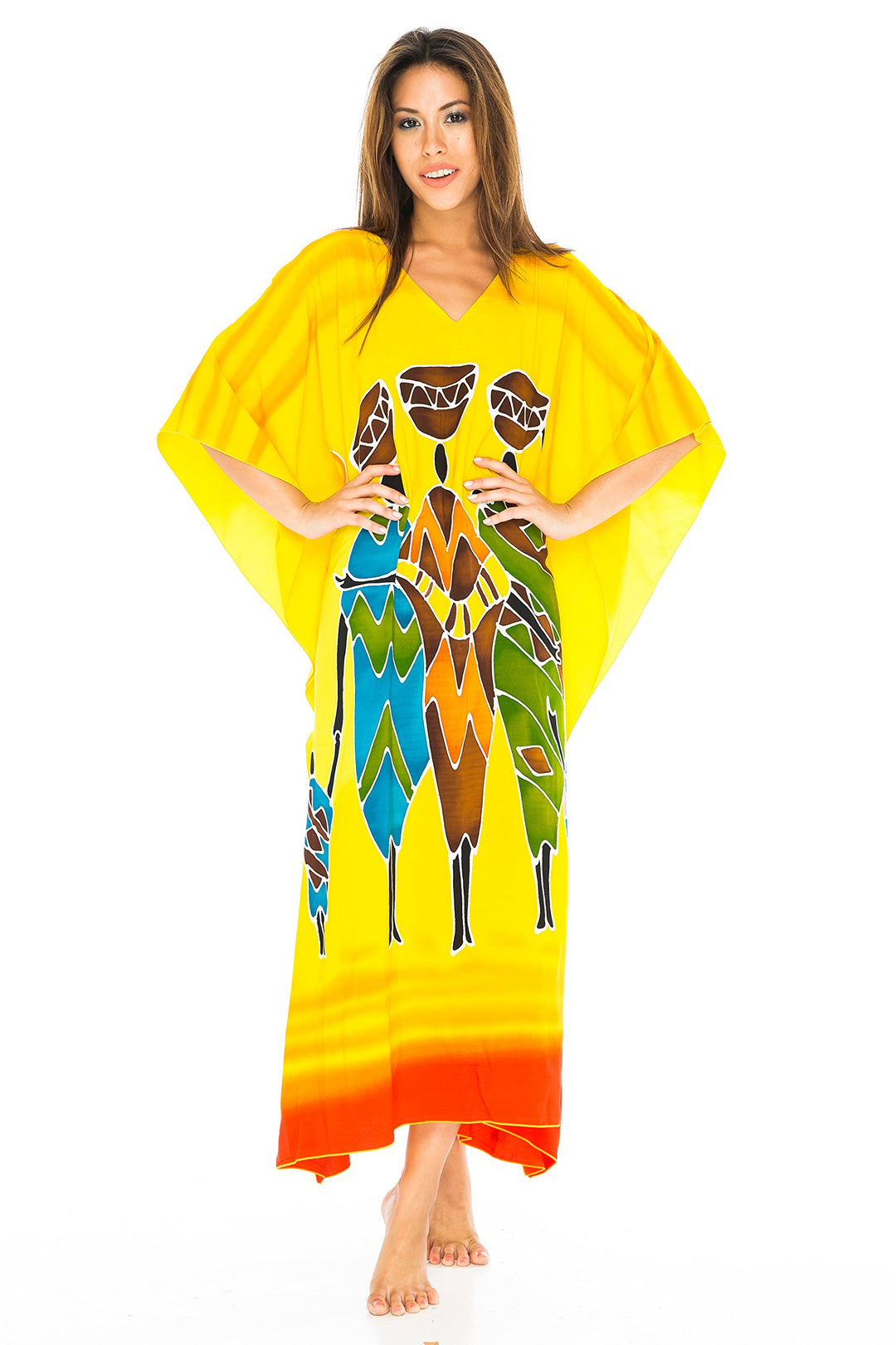 Back From Bali Womens Long African Print Beach Swim Suit Cover Up Caftan Poncho